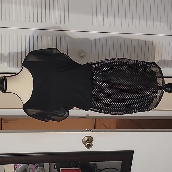 Ruby Rox dress S sheer slit sleeve black w silver - Picture 2 of 9